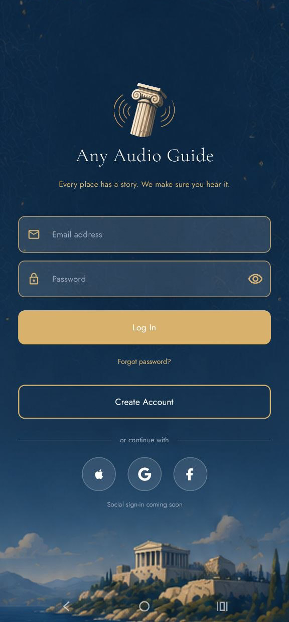 Any Audio Guide — App-Login